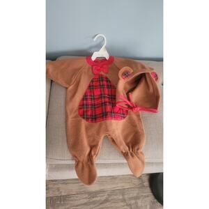 Vintage Little Me Baby Bear Fleece Sleeper w/ Hood & Ears Red Plaid Accents –...